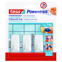 TESA Powerstrips Hooks Small Rectangular 3 Hooks/ 4 Strips White (ip 6)
