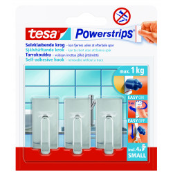TESA Powerstrips Hooks Small Rectangular Classic 3 Hooks/ 4 Strips Chrome (ip 6)