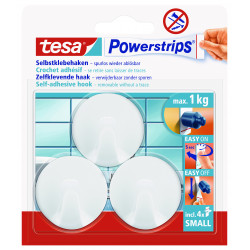TESA Powerstrips Hooks Small Round 3 Hooks/ 4 Strips White (ip 6)