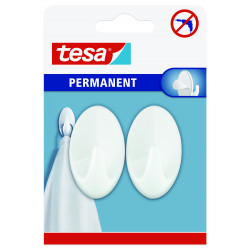 TESA Permanent Hooks Oval L White 2 Hooks Whiite