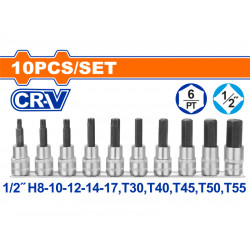 WADFOW Socket Bit Set Cr-v 1/2 10pcs