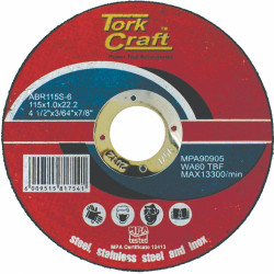 TORK CRAFT Cutting Disc Steel & Ss 115 X 1.0 X 22.2 Mm
