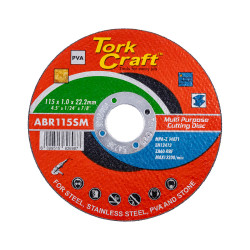 TORK CRAFT Cutting Disc Multi Purpose 115 X1.0 X 22.2mm For Steel Ss Pva Stone
