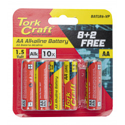 TORK CRAFT Battery Aa 1.5v Value Pack 10 Pack 8 + 2 Free Carded Alkaline