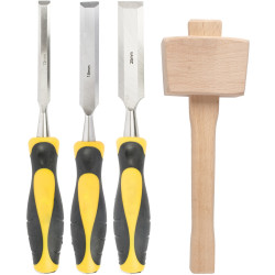TORK CRAFT Chisel Set Wood 3 Piece Plus Wooden Mallet Blister