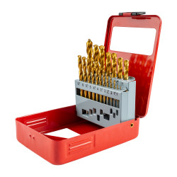 TORK CRAFT Drill Bit Set 19pce Tin. Coated Metal Case