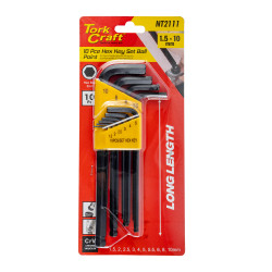 TORK CRAFT Hex Key Set 10pc Ball Point 1.5-10mm Carded Cr-v