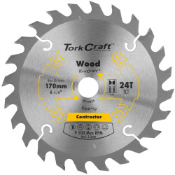 TORK CRAFT Blade Contractor 170 X 24t 20/16 Circular Saw Tct