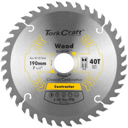 TORK CRAFT Blade Contractor 190 X 40t 30/20/16 Circular Saw Tct