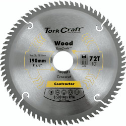 TORK CRAFT Blade Contractor 190 X 72t 30/20/ Circular Saw Tct