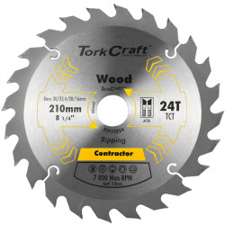 TORK CRAFT Blade Contractor 210 X 24t 30/1/20/16 Circular Saw Tct