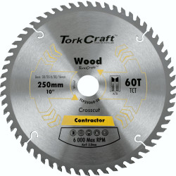 TORK CRAFT Blade Contractor 250 X 60t 30/20/16 Circular Saw Tct