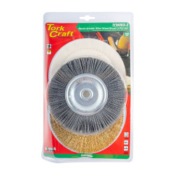 TORK CRAFT Bench Grinder Set 150mm 3pce 1 X Wire 1 X Buff 1 X Nylon Wheel