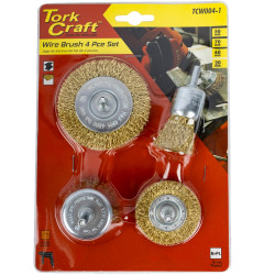 TORK CRAFT Wire Brush Set 4pce With Shaft End/cup/circ