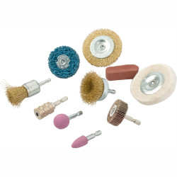 TORK CRAFT Wire Brush Set 10 Piece With Hex Shank & Buff Kit For Drill