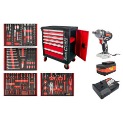 TORK CRAFT 6 Drawer Cabinet 184pc C/w Impact Wrench 450n, 4.0ah Bat And Smart Cha
