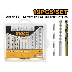 INGCO 19pc Drill & Screwdrv Bits Set