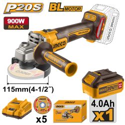 INGCO 20v Ps+ C/l Grinder 115mm B/l Kit