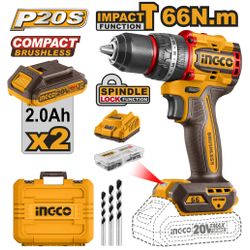 INGCO 20v Ps+ C/l Drill B/l 66nm Imp Kit +acc