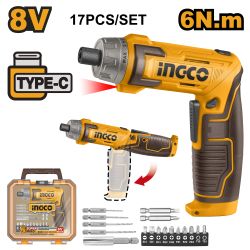 INGCO S/driver Cordless 8v Usb Type C + Bits 10 In Bag