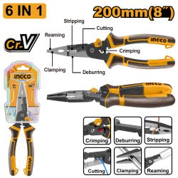 INGCO Plier Multi/f L/nose 6 In 1 200mm Cr-v