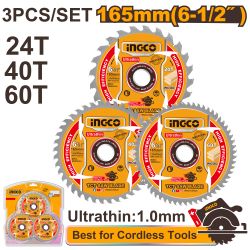 INGCO Blade Tct Wood U/thin 165x24t 40t 60t 3pc