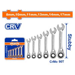 WADFOW Spanner Ratchet Stubby Set Cr-mo 90t 8-17mm 6pcs