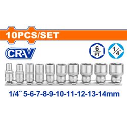 WADFOW Socket Set Cr-v 5-14mm 1/4 10pcs