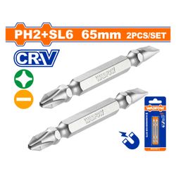 WADFOW S/driver Bit Mag Set Ph2+sl6 65mm 2pcs