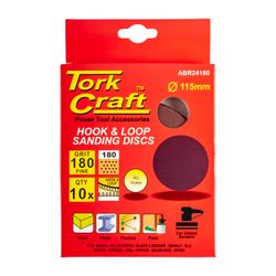 TORK CRAFT Sanding Disc 115mm 180 Grit 10/pack Hook And Loop