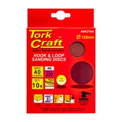 TORK CRAFT Sanding Disc 125mm No Hole 40 Grit 10/pack Hook And Loop