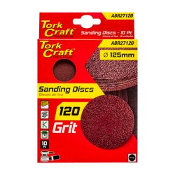 TORK CRAFT Sanding Disc 125mm No Hole 120 Grit 10/pack Hook And Loop