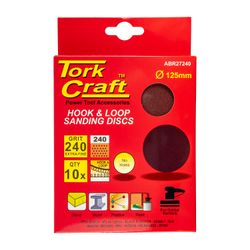TORK CRAFT Sanding Disc 125mm No Hole 240 Grit 10/pack Hook And Loop