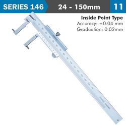 ACCUD Vernier Caliper 24-150mm 0.04mm Acc. 0.02mm Grad. Inside Point S/steel