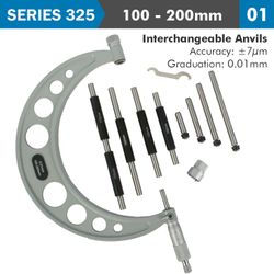 ACCUD Outside Micrometer 100-200mm 0.004mm Acc. 0.01mm Grad. With Interch. A