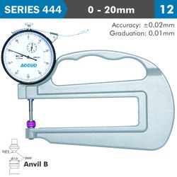 ACCUD Thickness Gauge 20mm 0.03mm Acc. Large Depth Steel Anvil 0.01mm Grad.