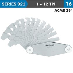 ACCUD Pitch Gauge 1-12tpi 2acme29 Deg. Thread 16 Leaves 0.07mm Acc.