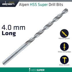 ALPEN Hss Super Drill Bit Long 4 X 119mm Pouch