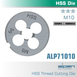 ALPEN Die 10mm Round 25x9mm In Pouch Hss 1.5mm Pitch