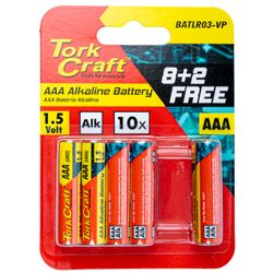 TORK CRAFT Battery Aaa 1.5v Value Pack 10 Pack 8 + 2 Free Carded Alkaline