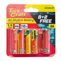 TORK CRAFT Battery Aa 1.5v Value Pack 10 Pack 8 + 2 Free Carded Alkaline