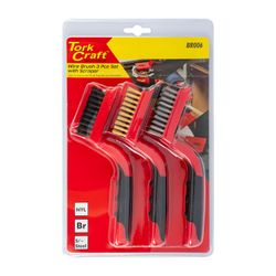TORK CRAFT Soft Grip Wide Brush Set Brass Stainless Nylon In Blister Tcw