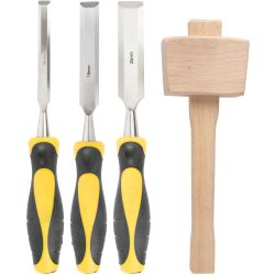 TORK CRAFT Chisel Set Wood 3 Piece Plus Wooden Mallet Blister