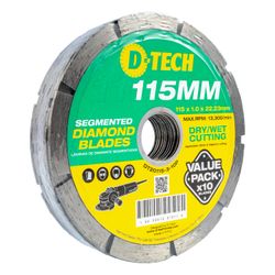 D-TECH Diamond Blade Segmented 115 X 22.23 Brick & Masonry 10pack