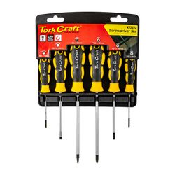 TORK CRAFT 6pc Screwdriver Set With Wall Mountable Rack S2 Pz Sl