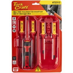 TORK CRAFT 8pc Screwdriver Set Vde Insulated C/w Storage Box