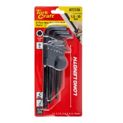 TORK CRAFT Hex Key Set 9pc Ball Point 1.5-10mm Carded Cr-v
