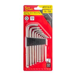 TORK CRAFT 10pc Torx-security Set T9-t50 Cr-v Carded
