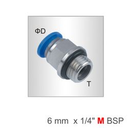 AIRCRAFT Pu Fitting Str. Stud W/o-ring 6mm-1/4 M