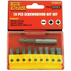 TORK CRAFT Screwdriver Bit Set 10pcs(ph2x2.pz2x3slotted6mmx2.8mmx2)
